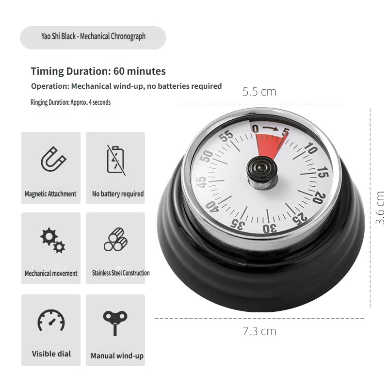 Visual Magnetic Kitchen Timer: 60-Minute Countdown Clock with Disappearing Red Disk - No Ticking, Loud Alarm for Cooking & Baking