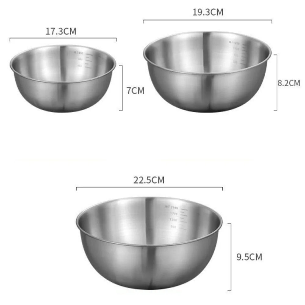 Stainless Steel Nesting Mixing Bowls Set with Volume Scales: 3-Piece Heavy-Duty Kitchen Storage & Salad Bowls for Cooking, Baking & Meal Prep