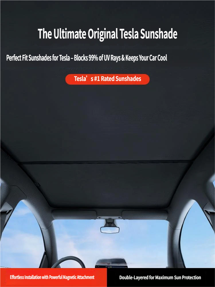 Tesla Model 3 & Model Y Magnetic Sunshade: Full Coverage Roof Glass Sun Blind with UV Protection - No-Sag Design for Model 3 Highland & Model Y