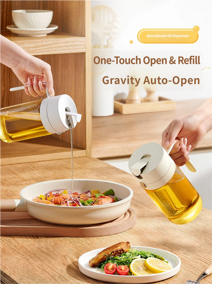 Automatic Gravity Flip Oil Dispenser: Leak-Proof Food-Grade Glass Bottle with No-Drip Spout for Olive Oil, Soy Sauce & Vinegar