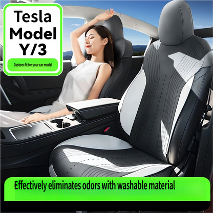 Breathable Premium Vegan Leather Protector with Original Interior Aesthetic Compatible with Tesla Model Y/ Model 3