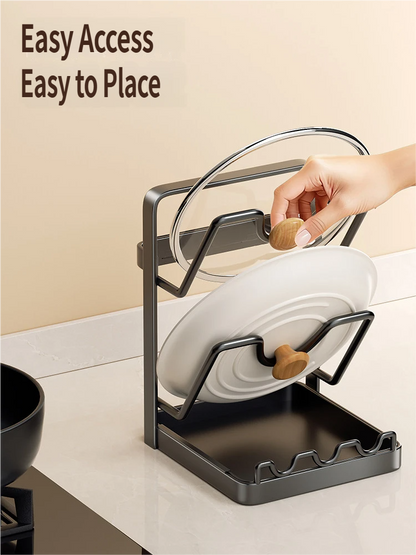 Multifunctional Kitchen Lid & Spatula Rest: Heat-Resistant Countertop Organizer for Pot Covers, Ladles & Utensils with Drip Tray
