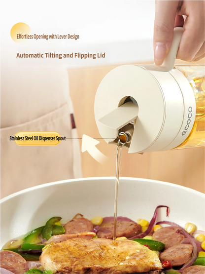Automatic Gravity Flip Oil Dispenser: Leak-Proof Food-Grade Glass Bottle with No-Drip Spout for Olive Oil, Soy Sauce & Vinegar