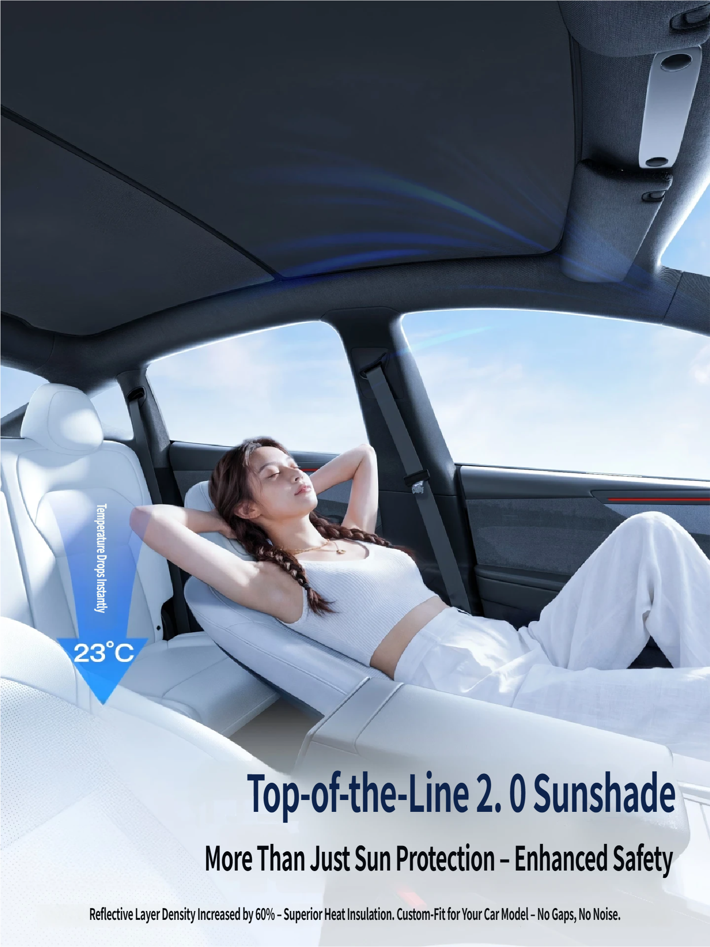 Tesla Model 3 & Model Y Magnetic Sunshade: Full Coverage Roof Glass Sun Blind with UV Protection - No-Sag Design for Model 3 Highland & Model Y