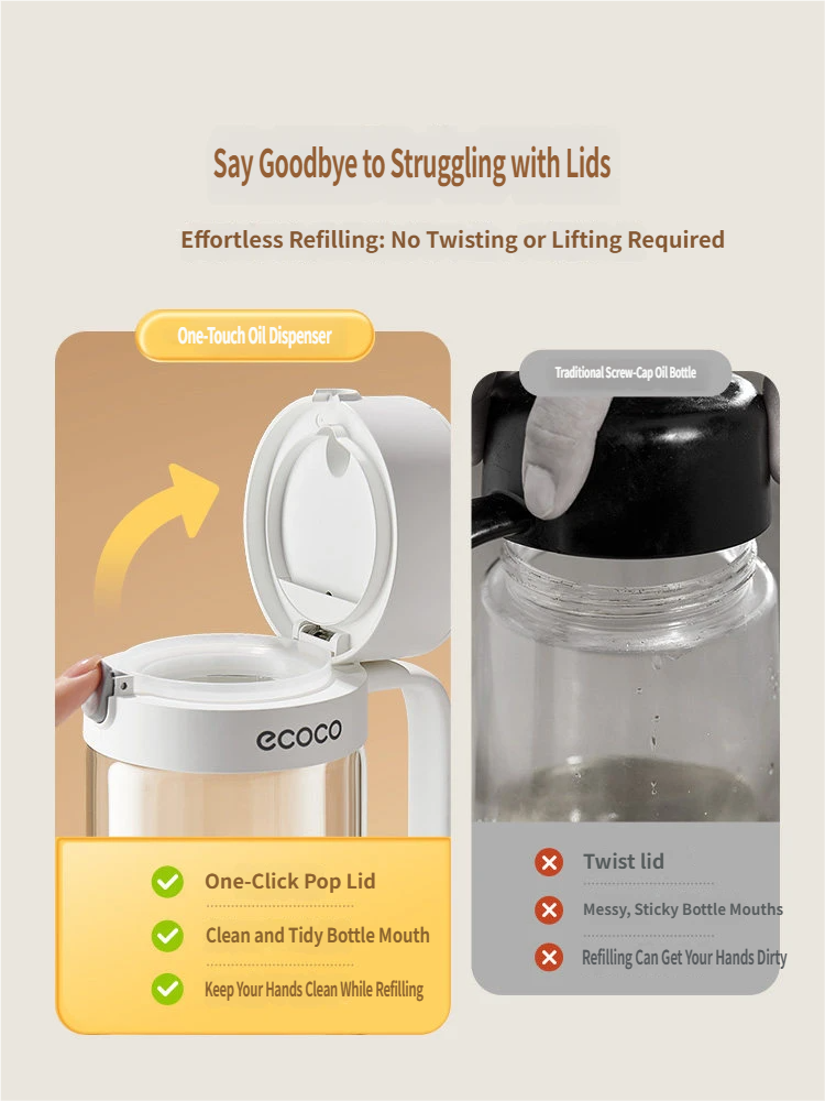 Automatic Gravity Flip Oil Dispenser: Leak-Proof Food-Grade Glass Bottle with No-Drip Spout for Olive Oil, Soy Sauce & Vinegar