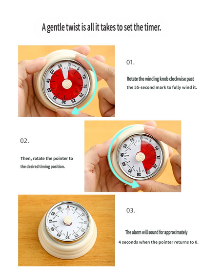 Visual Magnetic Kitchen Timer: 60-Minute Countdown Clock with Disappearing Red Disk - No Ticking, Loud Alarm for Cooking & Baking