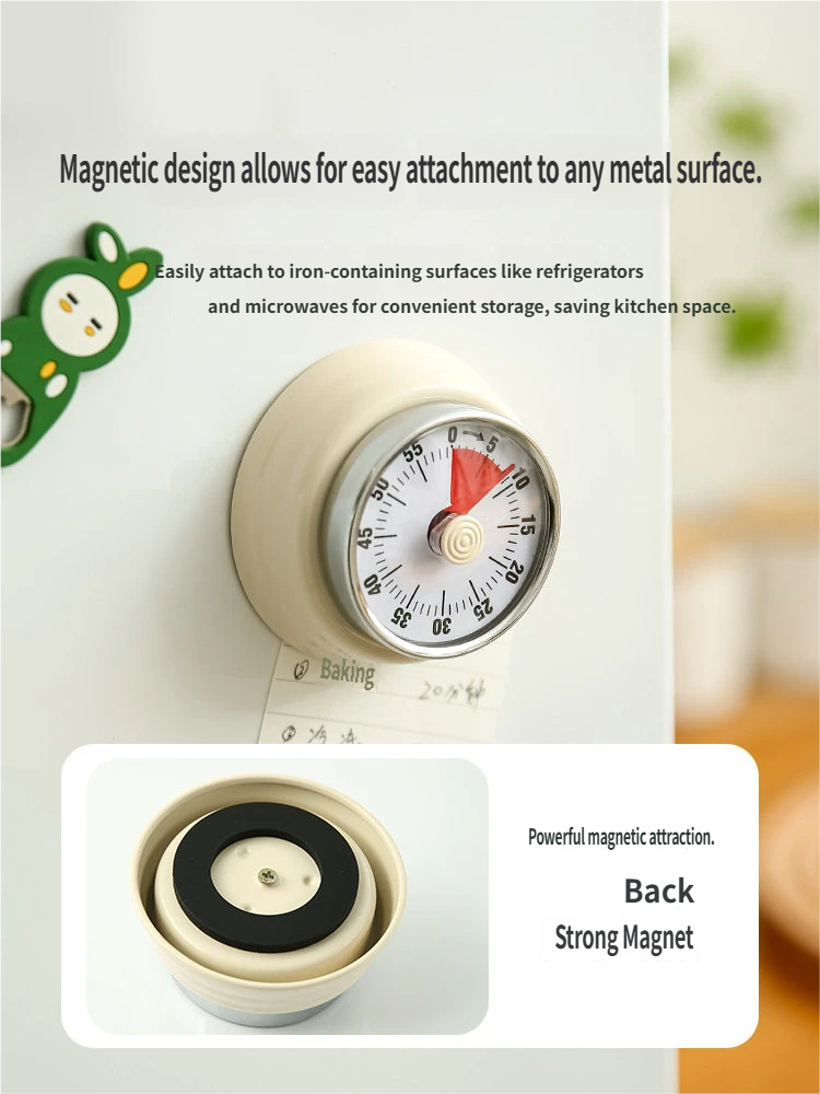 Visual Magnetic Kitchen Timer: 60-Minute Countdown Clock with Disappearing Red Disk - No Ticking, Loud Alarm for Cooking & Baking