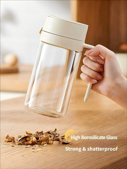 Automatic Gravity Flip Oil Dispenser: Leak-Proof Food-Grade Glass Bottle with No-Drip Spout for Olive Oil, Soy Sauce & Vinegar