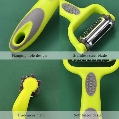 3-in-1 Multifunctional Rotary Peeler: Stainless Steel Julienne, Serrated & Standard Blades for Fruit, Vegetable & Potato Slicing
