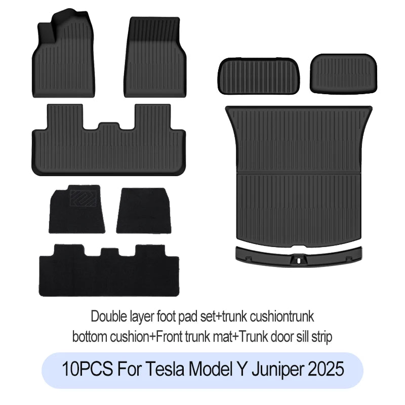 Premium TPE Floor Mats & Trunk Liner Set for 2025 Tesla Model Y (Juniper): All-Weather Custom Fit Waterproof Foot Pads & Luggage Mats