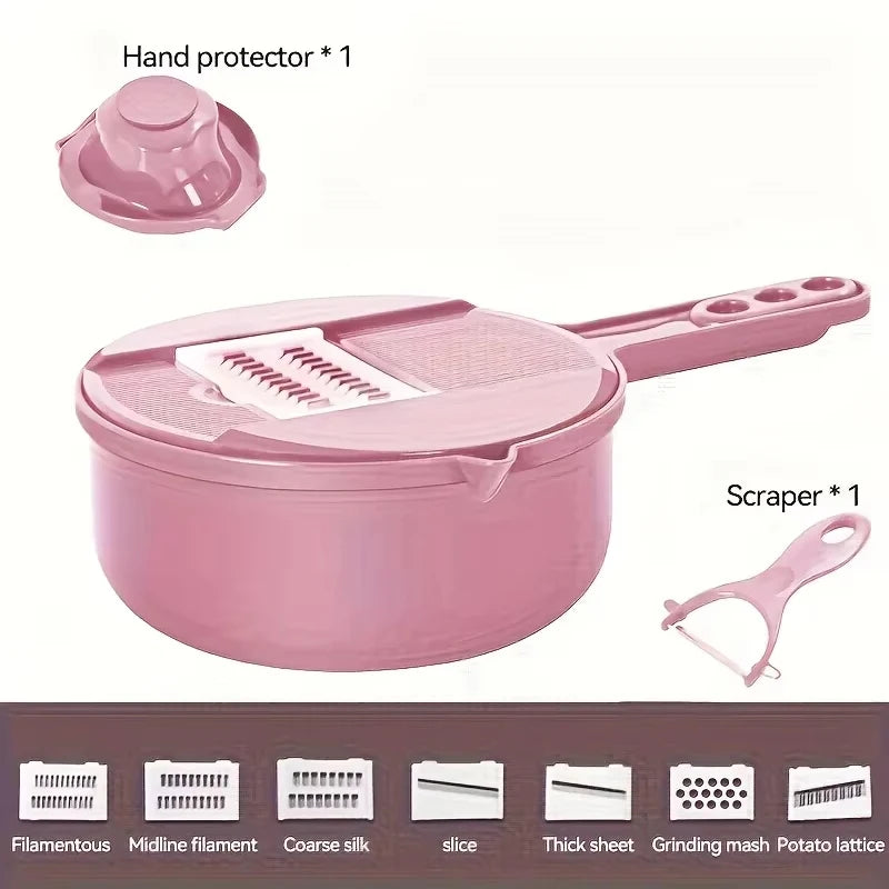 9-in-1 Multifunctional Vegetable Cutter with Drain Basket: Professional Mandoline Slicer, Grater & Shredder for Kitchen Meal Prep