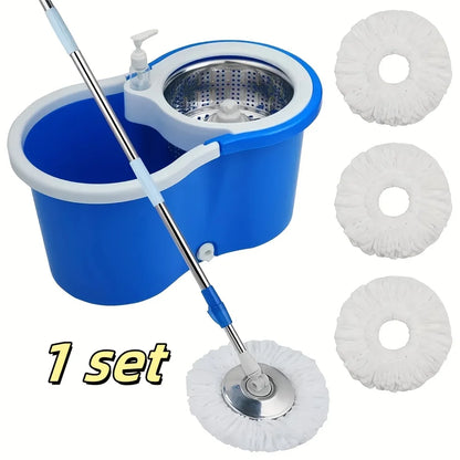 360° Spin Mop and Bucket System: Stainless Steel Wringer Basket with Microfiber Mop Heads - Efficient Floor Cleaning Set for Hardwood, Tile & Laminate