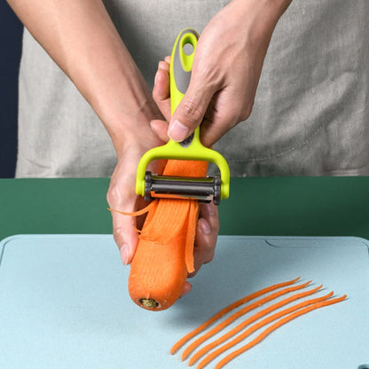 3-in-1 Multifunctional Rotary Peeler: Stainless Steel Julienne, Serrated & Standard Blades for Fruit, Vegetable & Potato Slicing