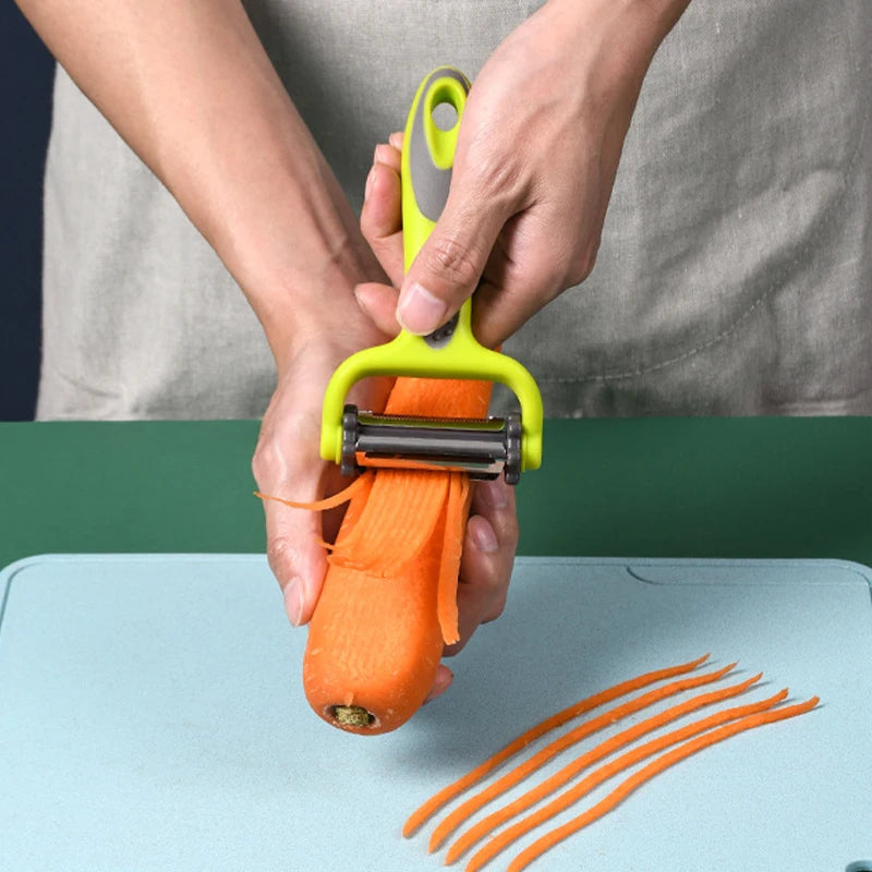 3-in-1 Multifunctional Rotary Peeler: Stainless Steel Julienne, Serrated & Standard Blades for Fruit, Vegetable & Potato Slicing