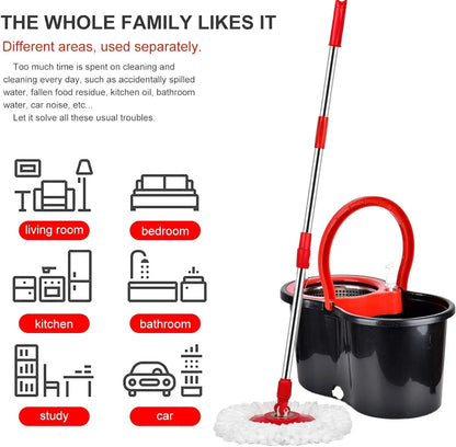 360° Spin Mop and Bucket System: Stainless Steel Wringer Basket with Microfiber Mop Heads - Efficient Floor Cleaning Set for Hardwood, Tile & Laminate