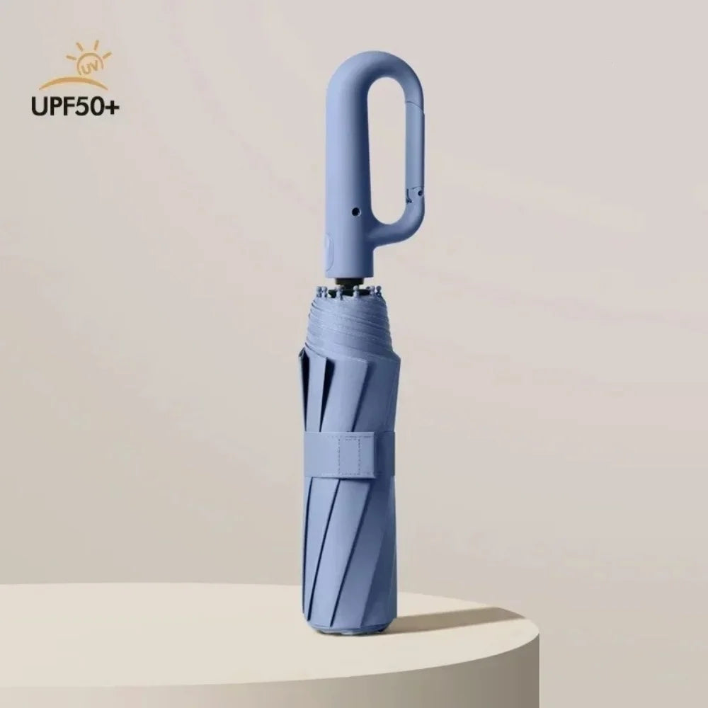 UPF50+ Windproof Large Folding Umbrella: Heavy-Duty Reinforced Frame & Sun Protection Canopy - Minimalist Outdoor Travel Umbrella for Men & Women