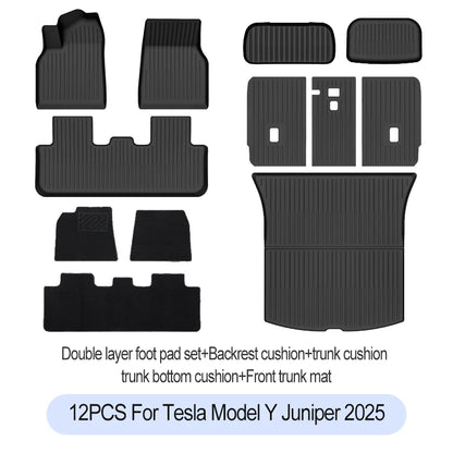 Premium TPE Floor Mats & Trunk Liner Set for 2025 Tesla Model Y (Juniper): All-Weather Custom Fit Waterproof Foot Pads & Luggage Mats