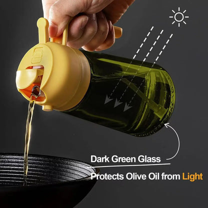 2-in-1 Glass Oil Dispenser & Sprayer: 16oz Leakproof Olive Oil Bottle for Air Fryer, BBQ & Baking