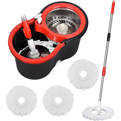 360° Spin Mop and Bucket System: Stainless Steel Wringer Basket with Microfiber Mop Heads - Efficient Floor Cleaning Set for Hardwood, Tile & Laminate