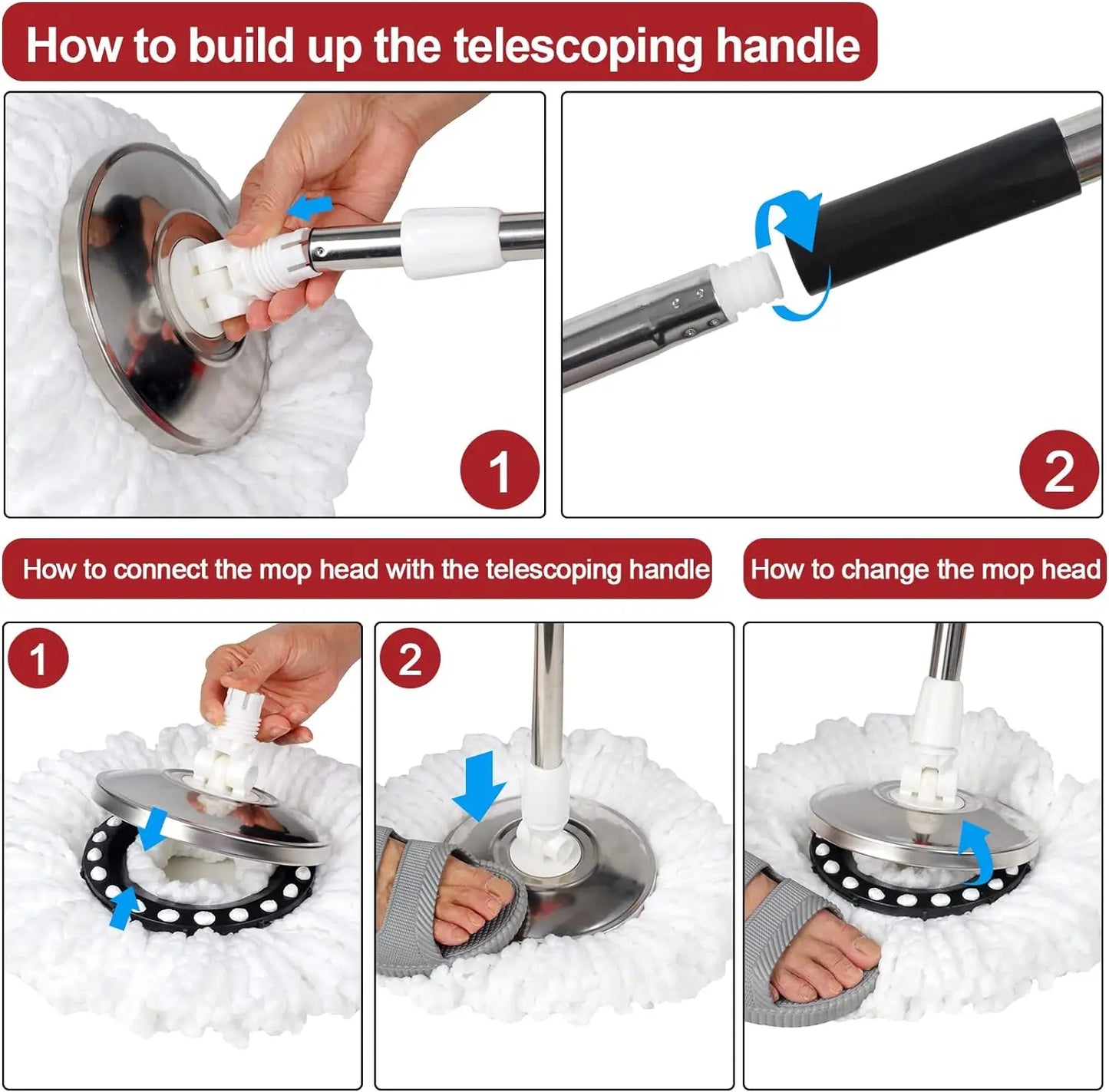 360° Spin Mop and Bucket System: Stainless Steel Wringer Basket with Microfiber Mop Heads - Efficient Floor Cleaning Set for Hardwood, Tile & Laminate