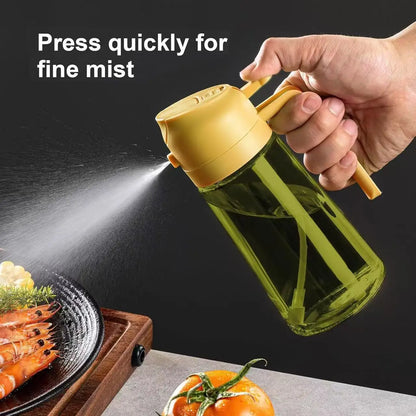 2-in-1 Glass Oil Dispenser & Sprayer: 16oz Leakproof Olive Oil Bottle for Air Fryer, BBQ & Baking
