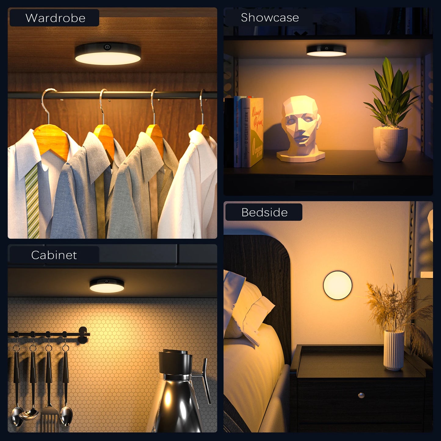 Rechargeable Touch Tap Light: Dimmable LED Night Light with Built-in 1000mAh Battery for Cabinets, Closets, Kitchen & Bedroom