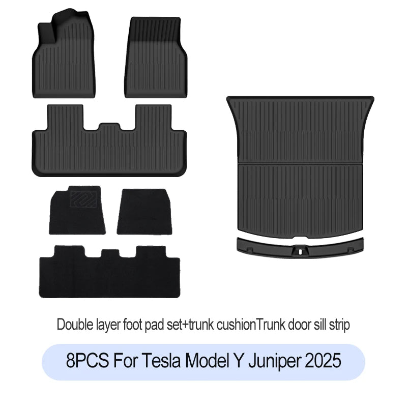 Premium TPE Floor Mats & Trunk Liner Set for 2025 Tesla Model Y (Juniper): All-Weather Custom Fit Waterproof Foot Pads & Luggage Mats