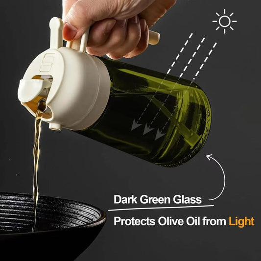 2-in-1 Glass Oil Dispenser & Sprayer: 16oz Leakproof Olive Oil Bottle for Air Fryer, BBQ & Baking