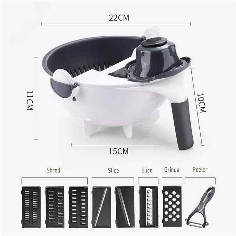 9-in-1 Multifunctional Vegetable Cutter with Drain Basket: Professional Mandoline Slicer, Grater & Shredder for Kitchen Meal Prep