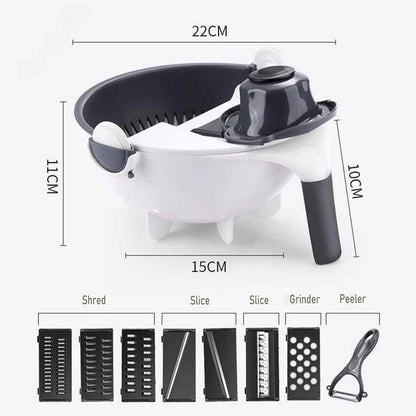 9-in-1 Multifunctional Vegetable Cutter with Drain Basket: Professional Mandoline Slicer, Grater & Shredder for Kitchen Meal Prep
