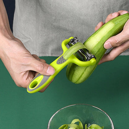 3-in-1 Multifunctional Rotary Peeler: Stainless Steel Julienne, Serrated & Standard Blades for Fruit, Vegetable & Potato Slicing