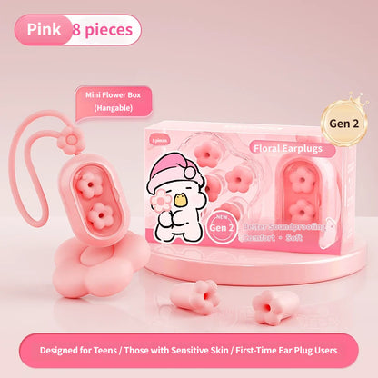 Gen-2 Floral Sleep Earplugs: Ultra-Soft Noise-Canceling Ear Plugs for Small Ear Canals - Ergonomic Silicone Sleeping Plugs for Side Sleepers, Snoring & Dorm Use