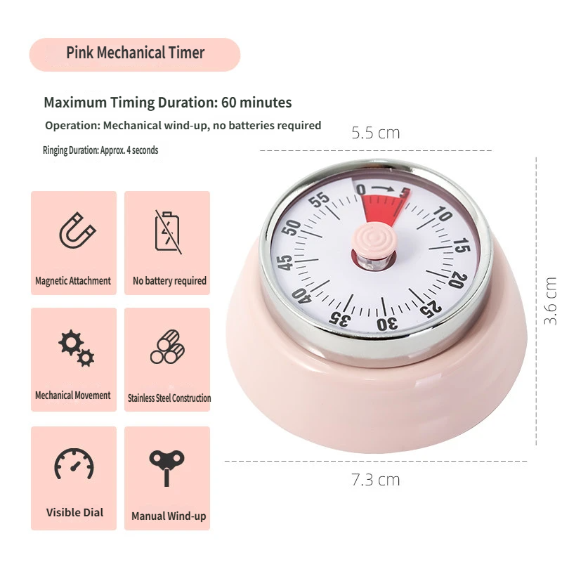 Visual Magnetic Kitchen Timer: 60-Minute Countdown Clock with Disappearing Red Disk - No Ticking, Loud Alarm for Cooking & Baking