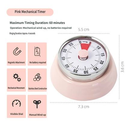 Visual Magnetic Kitchen Timer: 60-Minute Countdown Clock with Disappearing Red Disk - No Ticking, Loud Alarm for Cooking & Baking