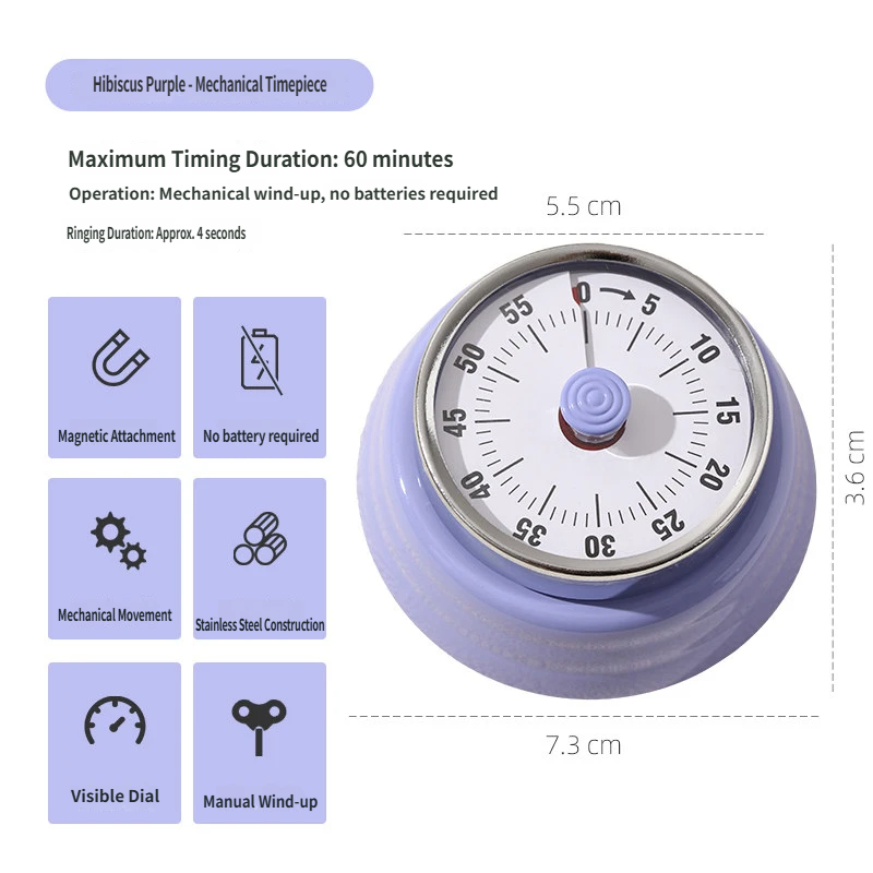Visual Magnetic Kitchen Timer: 60-Minute Countdown Clock with Disappearing Red Disk - No Ticking, Loud Alarm for Cooking & Baking