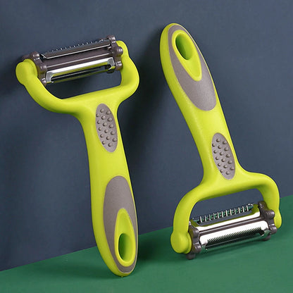 3-in-1 Multifunctional Rotary Peeler: Stainless Steel Julienne, Serrated & Standard Blades for Fruit, Vegetable & Potato Slicing
