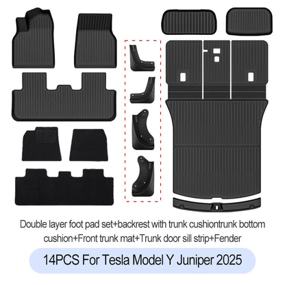 Premium TPE Floor Mats & Trunk Liner Set for 2025 Tesla Model Y (Juniper): All-Weather Custom Fit Waterproof Foot Pads & Luggage Mats
