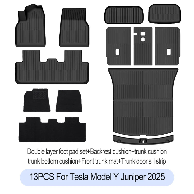 Premium TPE Floor Mats & Trunk Liner Set for 2025 Tesla Model Y (Juniper): All-Weather Custom Fit Waterproof Foot Pads & Luggage Mats