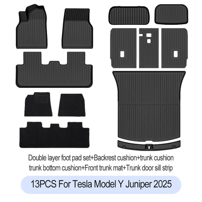 Premium TPE Floor Mats & Trunk Liner Set for 2025 Tesla Model Y (Juniper): All-Weather Custom Fit Waterproof Foot Pads & Luggage Mats