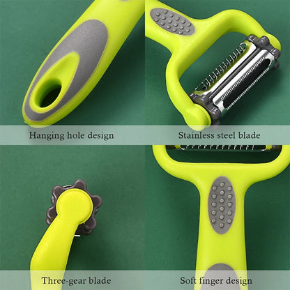 3-in-1 Multifunctional Rotary Peeler: Stainless Steel Julienne, Serrated & Standard Blades for Fruit, Vegetable & Potato Slicing