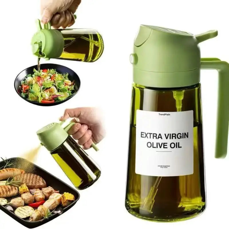 2-in-1 Glass Oil Dispenser & Sprayer: 16oz Leakproof Olive Oil Bottle for Air Fryer, BBQ & Baking