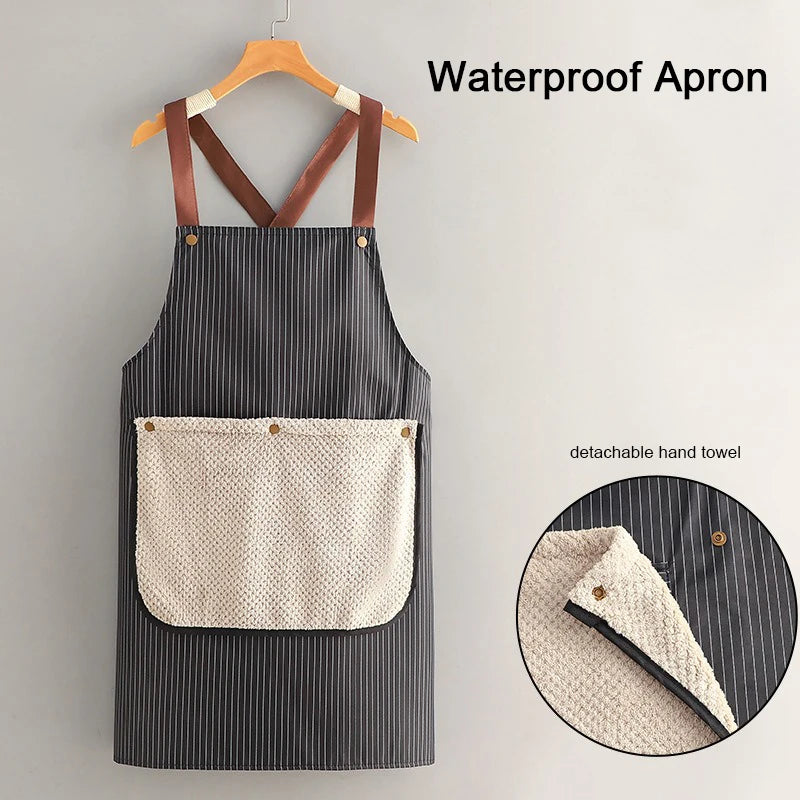 Waterproof Kitchen Apron with Removable Hand Towel: Cross-Back Anti-Fouling Cooking & Baking Bib for Home & Restaurant