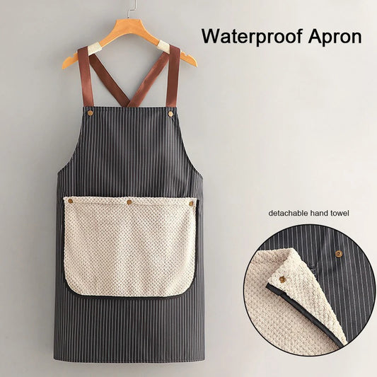 Waterproof Kitchen Apron with Removable Hand Towel: Cross-Back Anti-Fouling Cooking & Baking Bib for Home & Restaurant