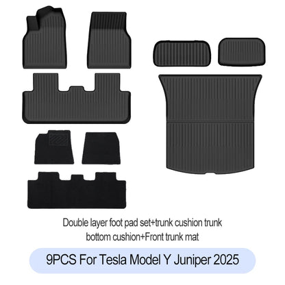 Premium TPE Floor Mats & Trunk Liner Set for 2025 Tesla Model Y (Juniper): All-Weather Custom Fit Waterproof Foot Pads & Luggage Mats