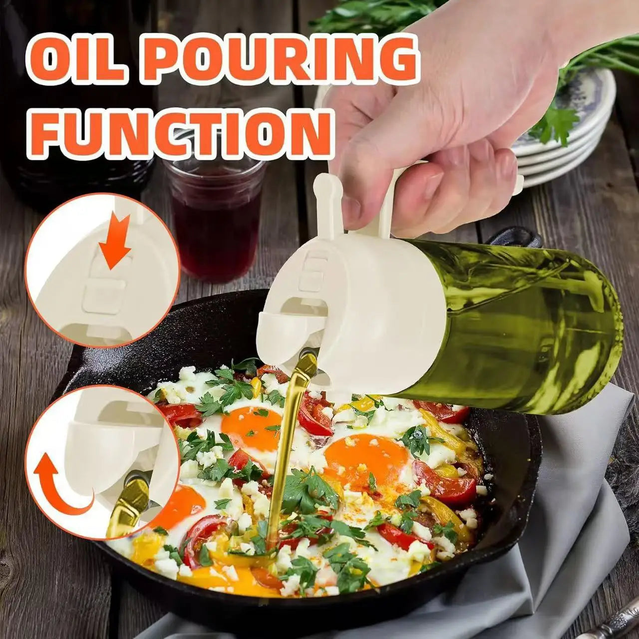 2-in-1 Glass Oil Dispenser & Sprayer: 16oz Leakproof Olive Oil Bottle for Air Fryer, BBQ & Baking