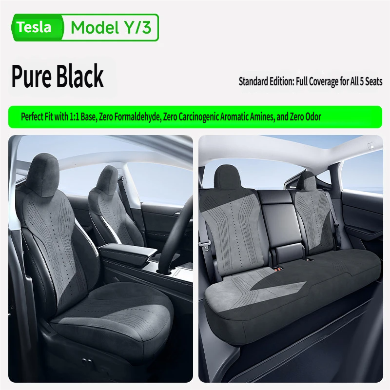 Breathable Premium Vegan Leather Protector with Original Interior Aesthetic Compatible with Tesla Model Y/ Model 3